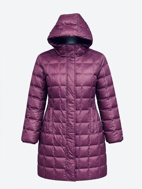Roots down hooded puffer coat Womens Medium burgundy quilted long line winter